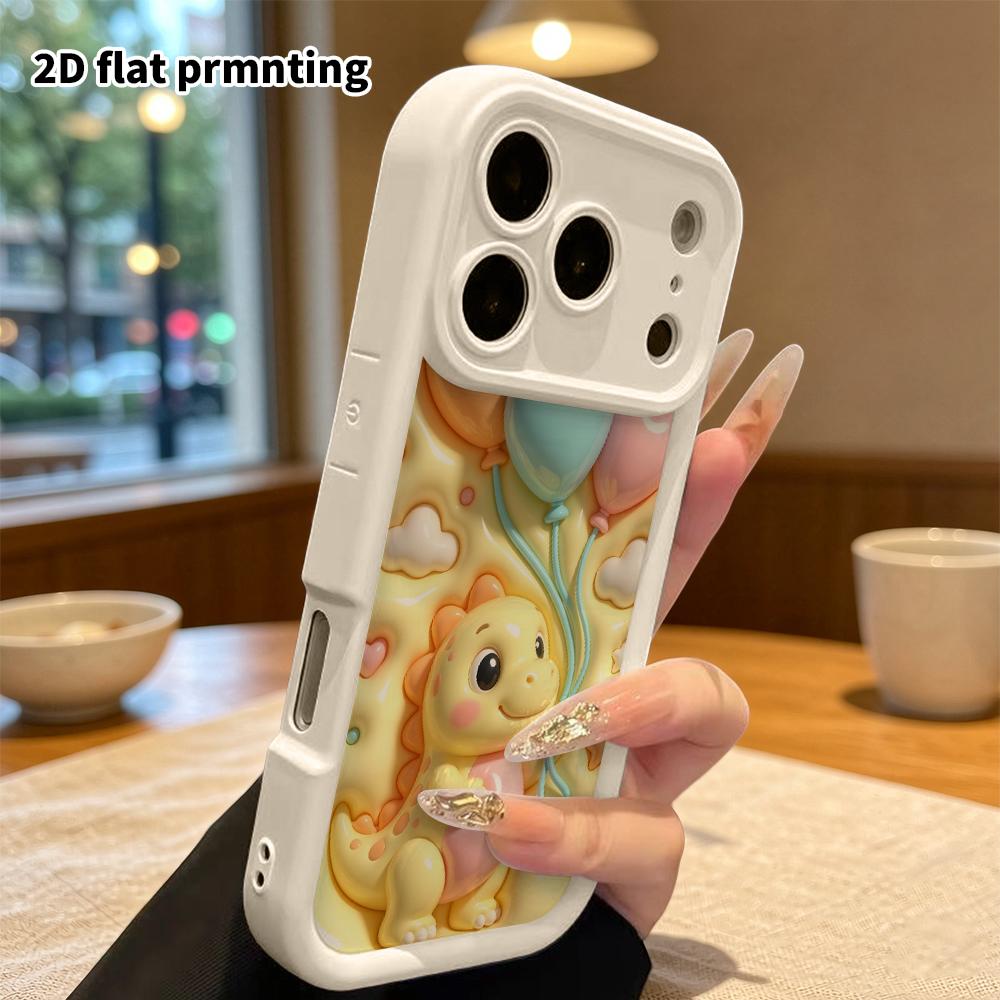 Phone case: 2D flat design suitable for iPhone 18 17 16 15 14 13 Pro protective case, cream-colored little dinosaur, perfect holiday gift for Christma