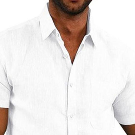 Men Button Down Shirt Short Sleeve Turndown Collar Shirt Summer Beach Shirt with Chest Pocket for Street Tropical Vacation Holiday