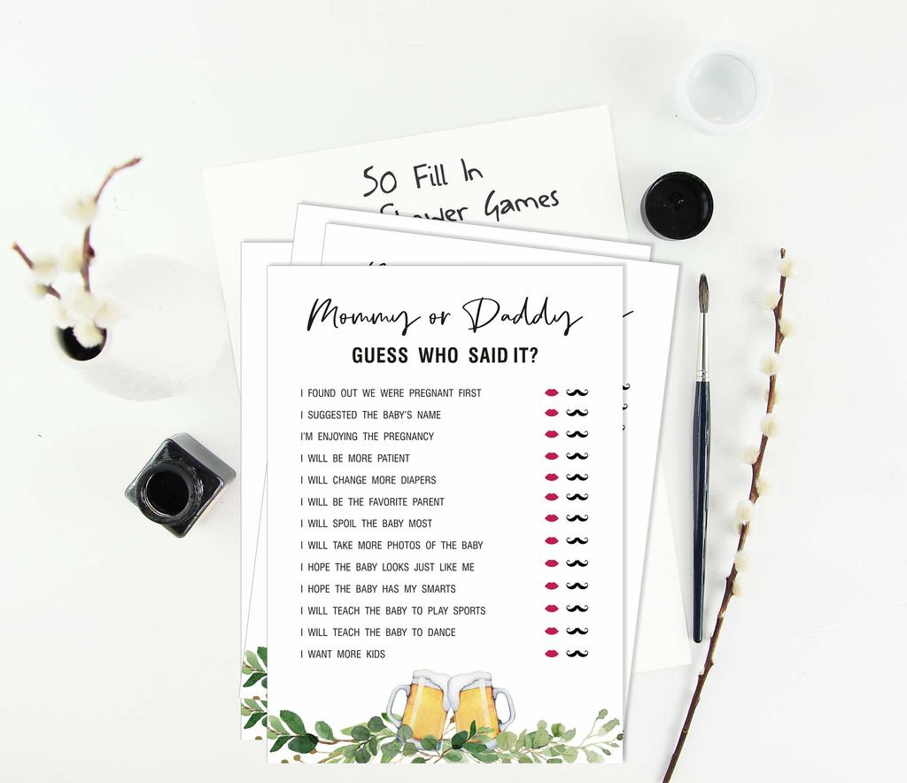 Inkdotpot Кто сказал это Игра Мама или Папа 50 Листов Веселая Игра Baby Shower Приветствия Гендерно-нейтральная Вечеринка Поставка