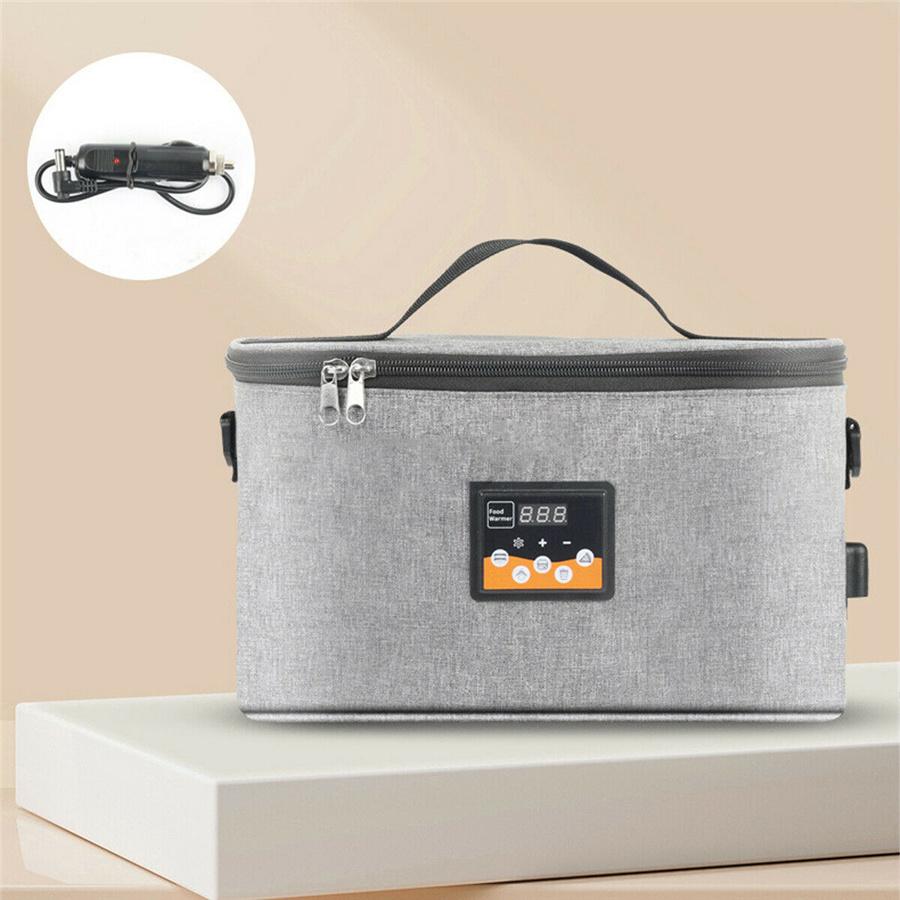 Портативная 8л 12В автомобильная сумка для подогрева еды, подогреватель, контейнер, ЖК-цифровой дисплей, серый