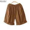 ZANZEA Женские повседневные эластичные талии свободные однотонные летние шорты