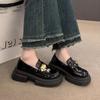 Platform British Style Small Leather Shoes Women's 2025 New Spring and Autumn One-pedal Black Single Shoes Mary Jane Shoes Loafers