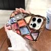Luxury 3D Plating Diamond Grid Marble Pattern Phone Case for iPhone 11 12 13 14 15 Pro Max 12 Pro 13 Pro 14 Pro Max Anti-drop Soft TPU Cover