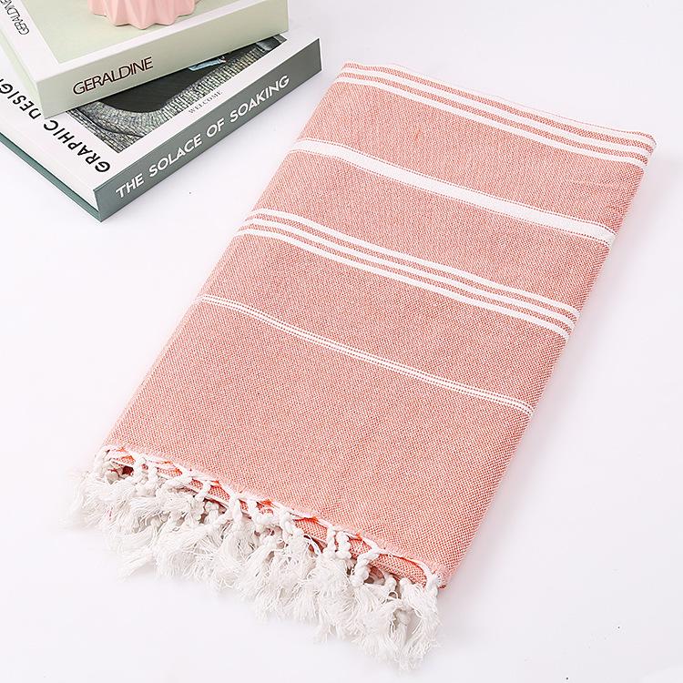 Turkish Cotton Sand-Resistant Striped Beach Shawl/Towel with Tassels