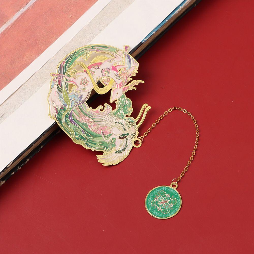 Student Gift Chinese style Retro Metal Tassel Painted Pagination Mark Brass Bookmark Book Clip