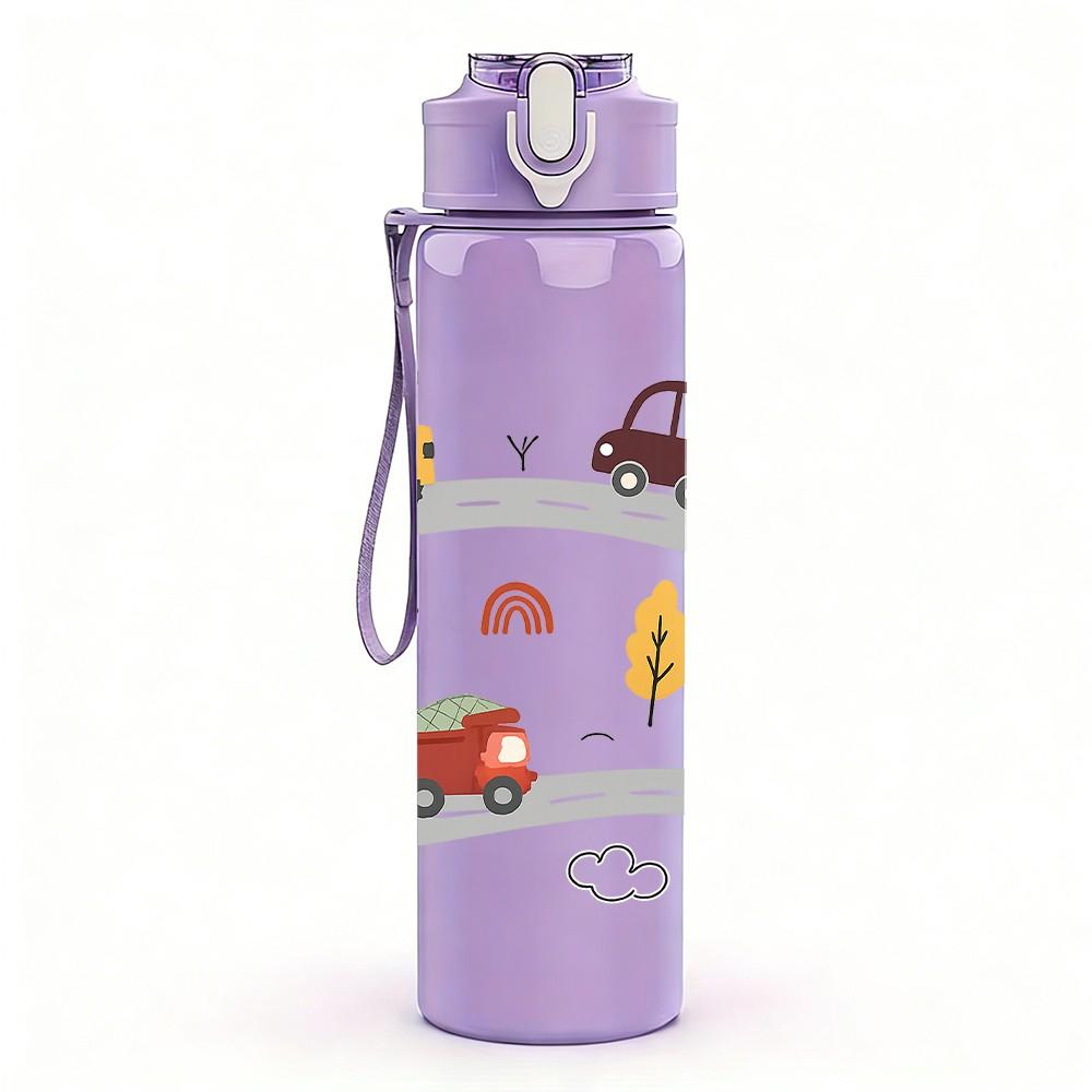 1PC Country Road Car Truck Scene Pattern 750ml Color Plastic Sports Water Bottle Leakproof Flip Straw Lid Suitable for Sports Office Home Use