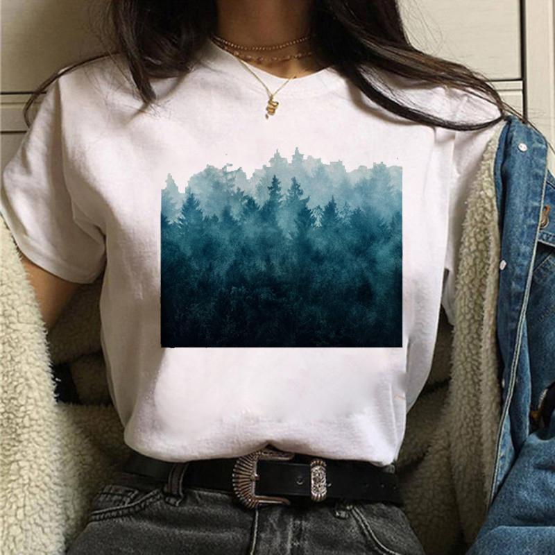 Maycaur женские графические футболки с изображением леса и гор, повседневные футболки в стиле 90-х годов Ulzzang с летним принтом, женская одежда, топы, футболки, женские футболки с принтом