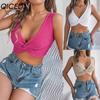 Spring Summer Solid-color Knotted Crop Top for Vacation Women's Wear