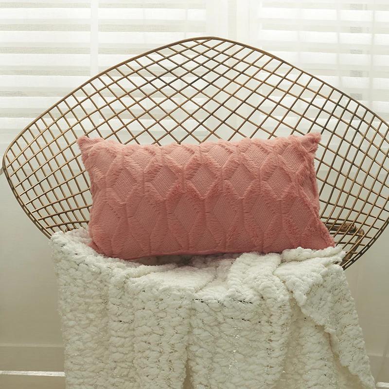 Меховой чехол для подушки, наволочка для украшения гостиной, дивана, декоративные плюшевые подушки, чехлы 30×50 45×45 см в скандинавскую полоску
