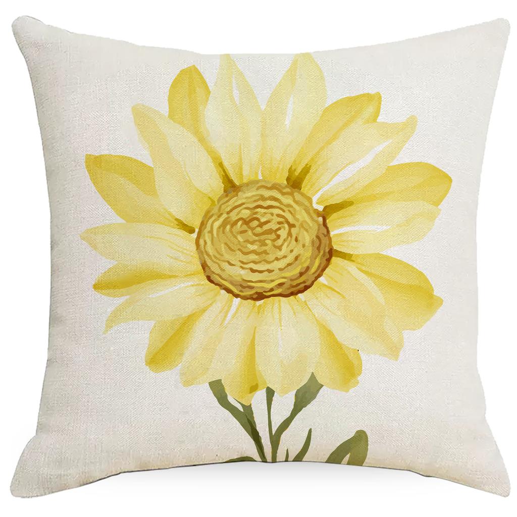 Spring and Summer Daisy Flowers Printed Linen Pillowcase Simple Gray Home Living Room Bedroom Decoration Pillowcase