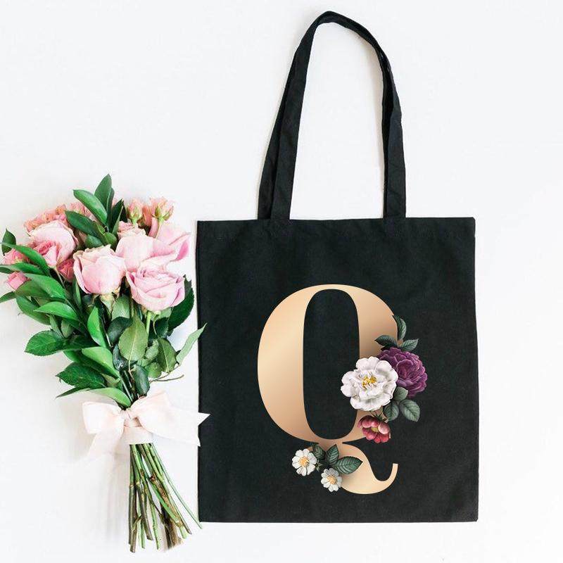 Холщовая сумка-тоут с цветочным письмом и шрифтом ABCDEFG, повседневная сумка-шопер с эко-цветами большой вместимости, сумки на плечо в стиле Харадзюку