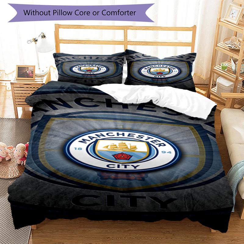 Manchester City F.C Printed Pattern Duvet Cover Set – includes 1 duvet cover and 2 matching pillowcases Bedroom decor Christmas gifts