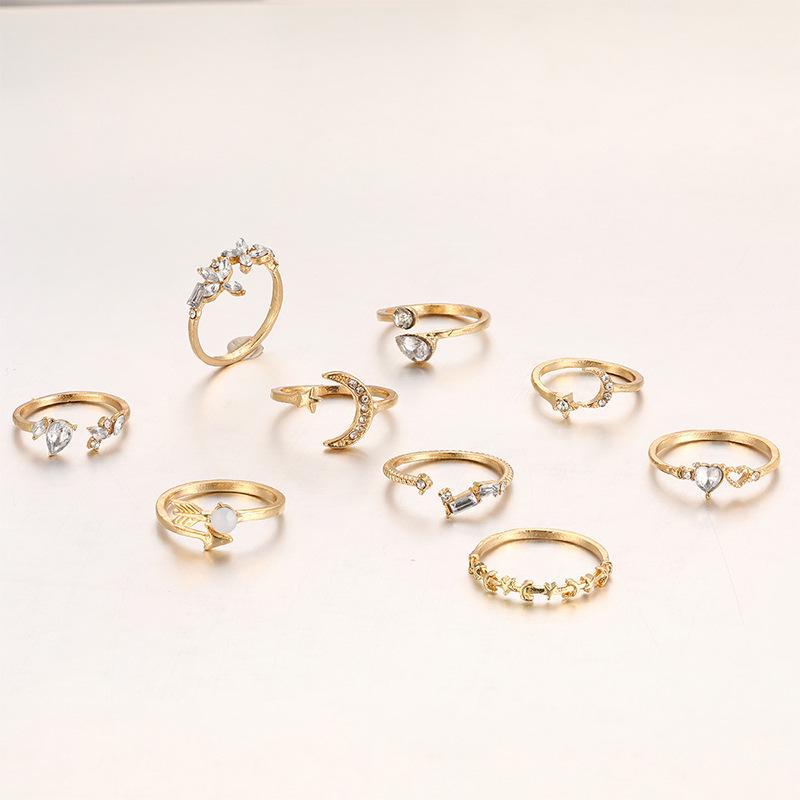 Набор из 9 колец для женщин с европейской и американской тематикой «Любовь», «Бабочка», «Звезда», «Луна» и бриллиантами