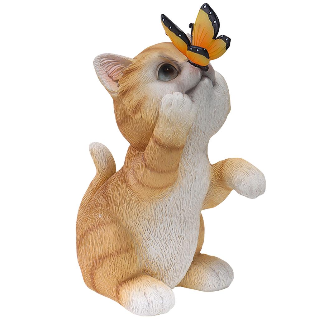 Solar Cat Butterfly Statue Cute Small Animal Decoration Outdoor Garden Ornament Decor