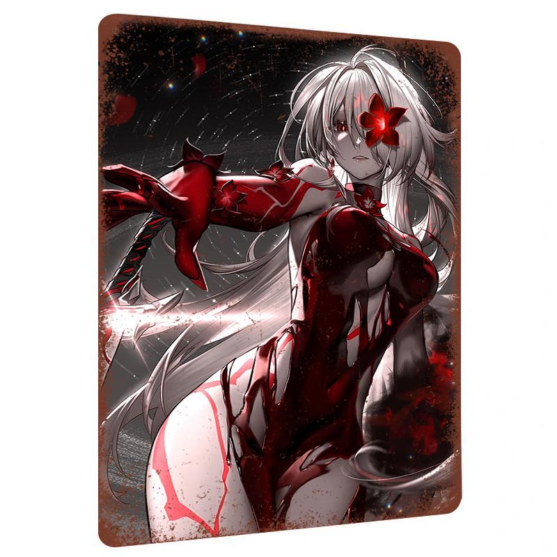 Anime Style Metal Wall Art Fantasy Warrior Girl Design Home Decor for Bedroom Living Room