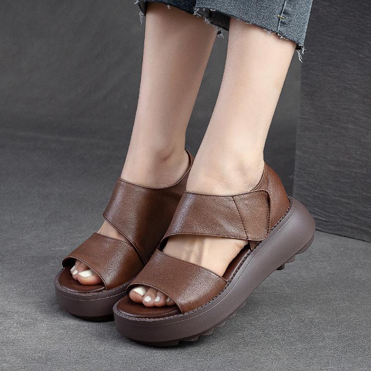 Johnature Женские сандалии на толстой подошве с открытым носком, туфли на платформе, винтажные удобные сандалии из натуральной кожи