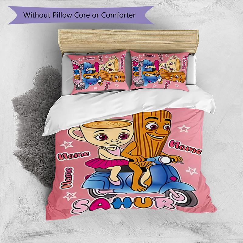 3pcs Custom Name Cartoon Italian Brainrot animal Bedding Set Duvet Cover Closure Includes 1 Duvet Cover & 2 Pillowcases for All Seasons Bedroom Decor