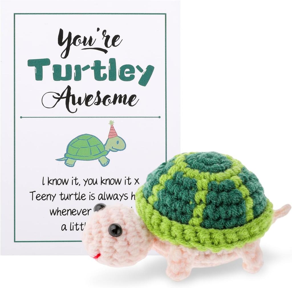 Funny Crochet Positive Energy Turtle With Encouragement Card Home Room Decoration Handmade Wool Knitting Turtle Christmas Gifts