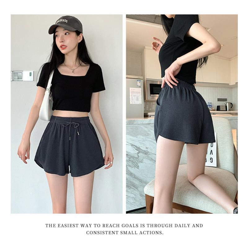 Фитнес-шорты для бега женские летние тонкие свободные повседневные большие размеры широкие штанины с высокой талией спортивные шорты A-word