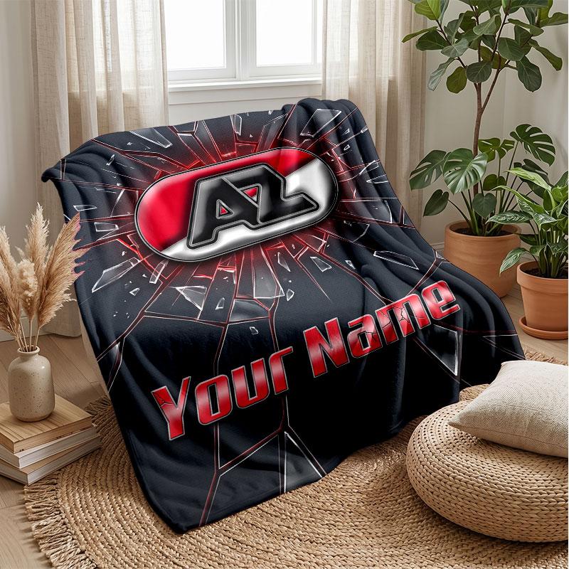 AZ Alkmaar Custom Name Text Flannel Blanket Soccer Logo Personalized Fleece Throw Blanket Special Gift For Sofa Bedroom Home