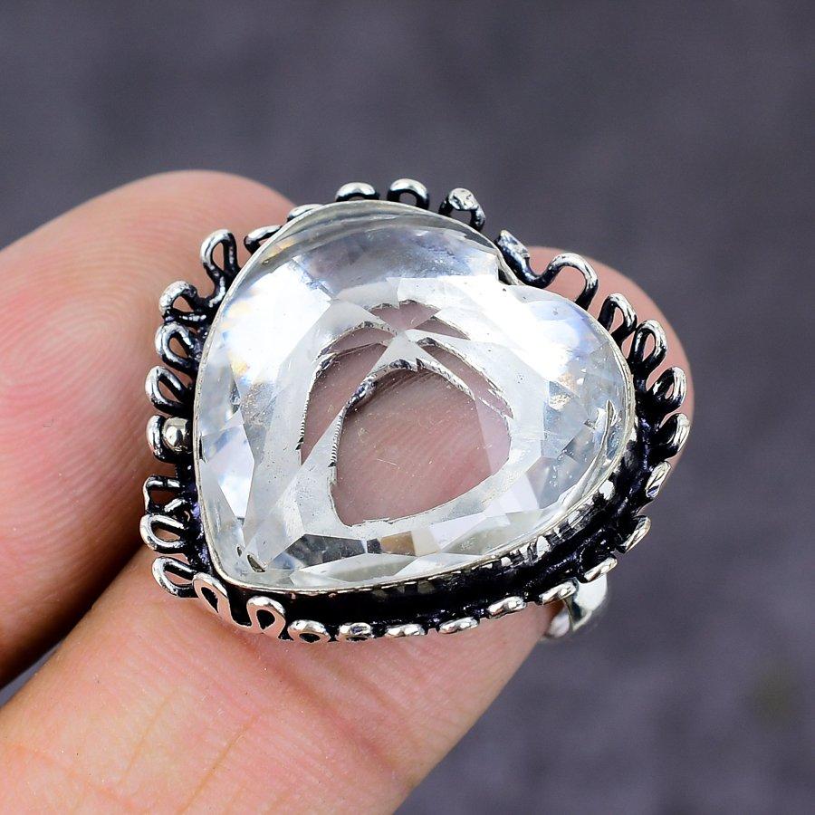 Кольцо из стерлингового серебра 925 пробы с натуральным белым топазом ручной работы, размер 7,5 K8E97