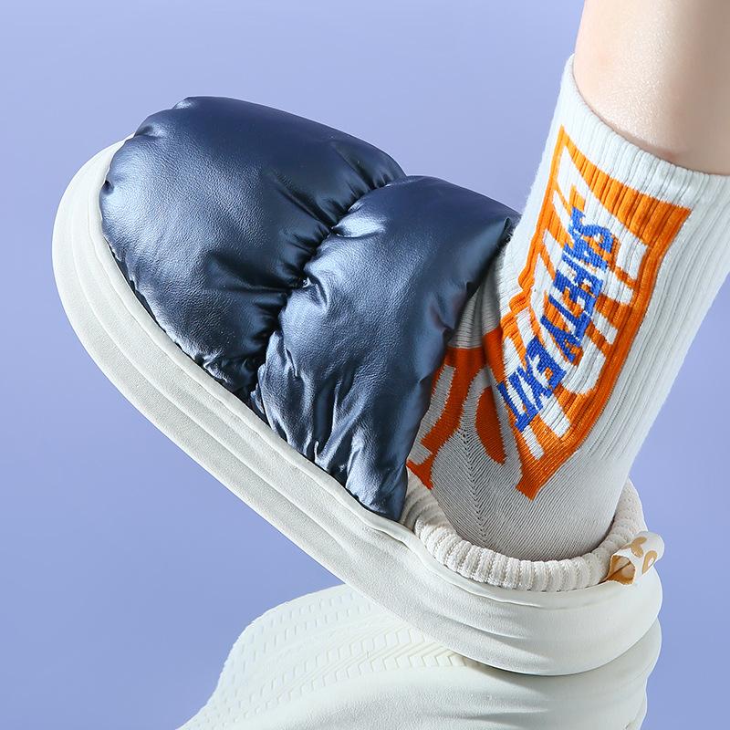 Хлопковые тапочки для мужчин, водонепроницаемые, мягкая подошва, удобная домашняя хлопковая обувь для пар, модные, металлического цвета, теплые домашние сабо