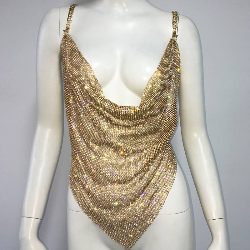 Metal Wire Fabric Metal Sparkle Spaghetti Strap Crop Top For Nightclub Women