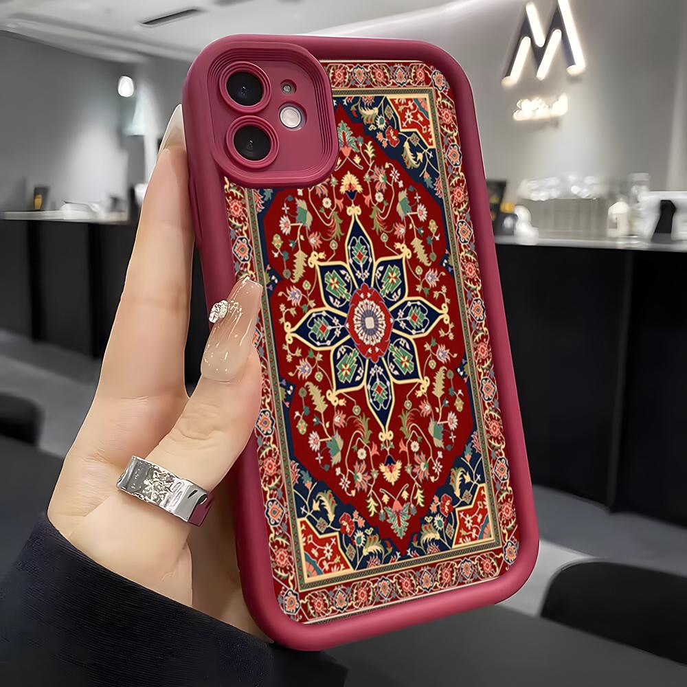 Чехол для телефона с арабским узором для IPhone Air 17 Pro Max 16 E 15 14 Pro Max 13 12 11 Mini Plus Мягкий силиконовый чехол винно-красный