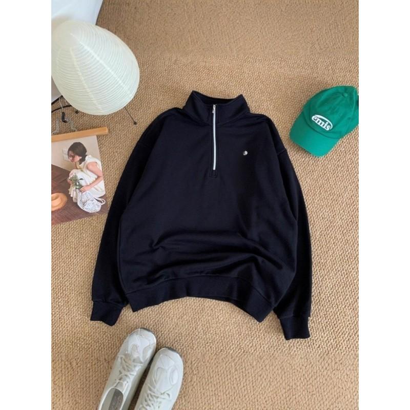 AL Kim Jisoo Quarter Zip Sweatshirt Loose Fit Casual Long Sleeve Top Couples