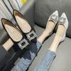 2024 Summer New Flat Pointed Head Shallow Mouth Diamond-square Buckle Soft Sole Cloth Fashion Women's Shoes