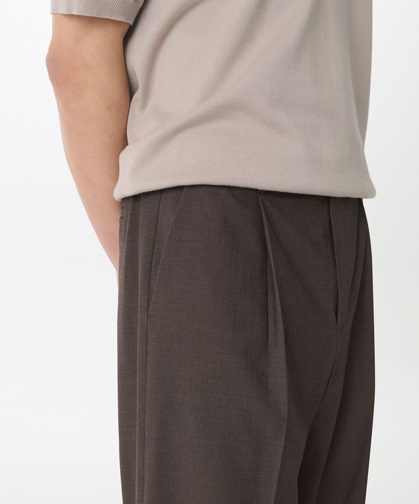 MUSINSA STANDARD Light Plain One-Pleat Wide Hidden Elastic Waist Slacks [Brown]