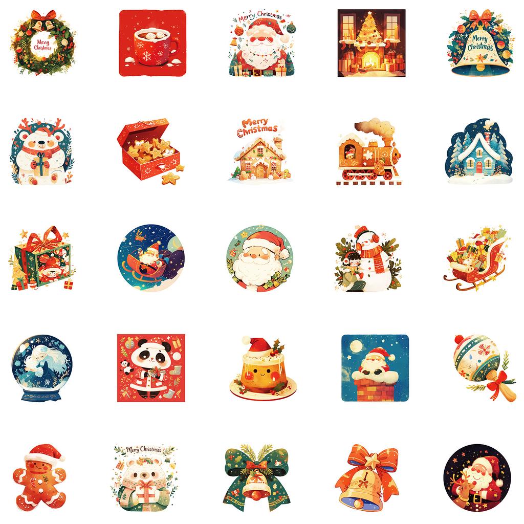 50 Christmas Personality Festive Cartoons Kids Stickers Party Decoration Diy Water Cup Notebook Stickers