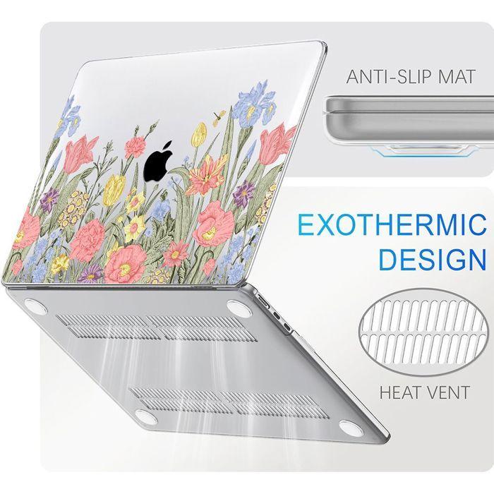Coque de protection - BOOLING - compatible MacBook Pro 16 Pouces - Rigide - Dos Aération- Motif Fleur