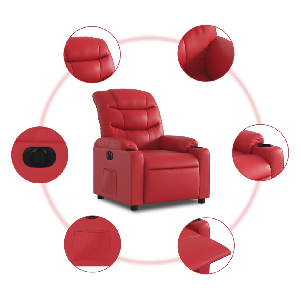 Electric Recliner Chair Red Faux Leather