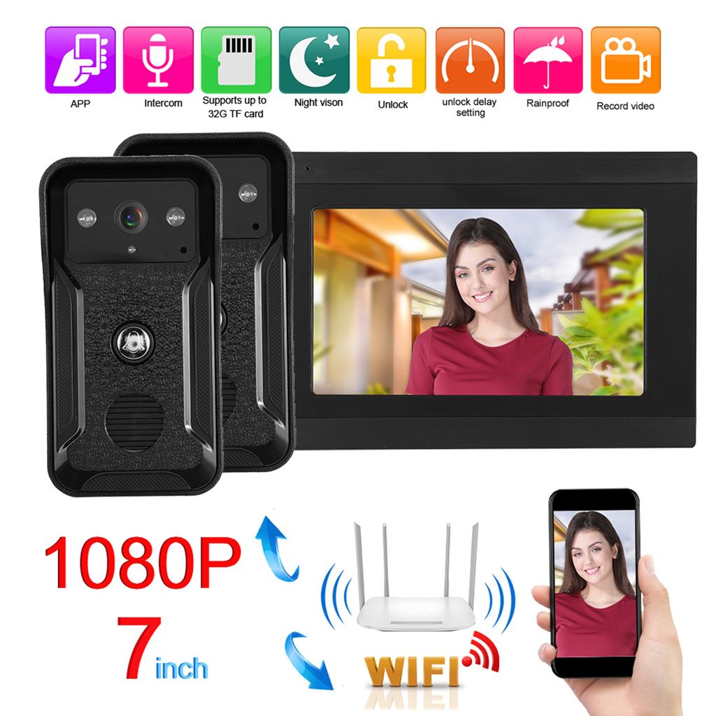 7 дюймов 2 камеры 1080P видеодомофон проводной Wi-Fi домофон камера ночного видения