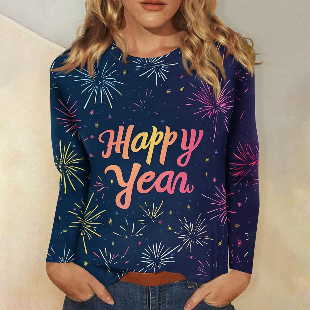 Женская осенне-зимняя футболка с круглым вырезом и длинным рукавом с принтом