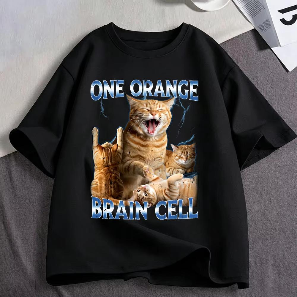 One Orange Brain Cell Funny Cat Meme T Shirts Unisex Unisex Clothing Harajuku Fashion Cotton Casual Short Sleeve Tshirts Streetwear
