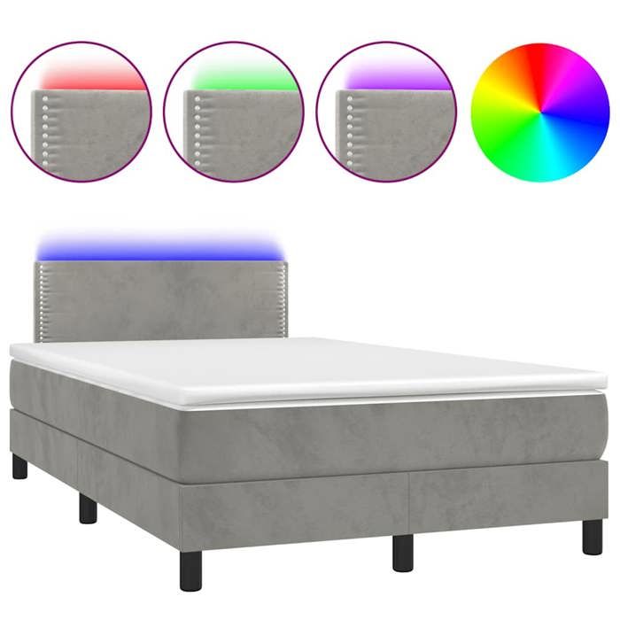 Cadre de lit avec matelas - Maison Exclusive - 120x190 cm - Velours gris clair - Bande LED colorée