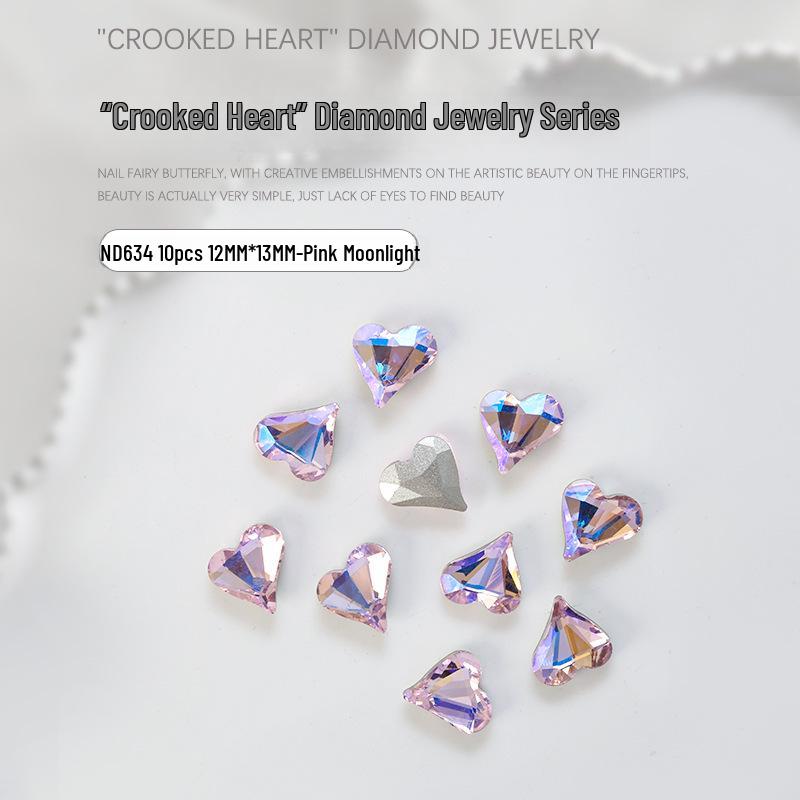 «10 аксессуаров для нейл-арта в форме сердца с заостренным дном, прозрачными и цветными бриллиантами»