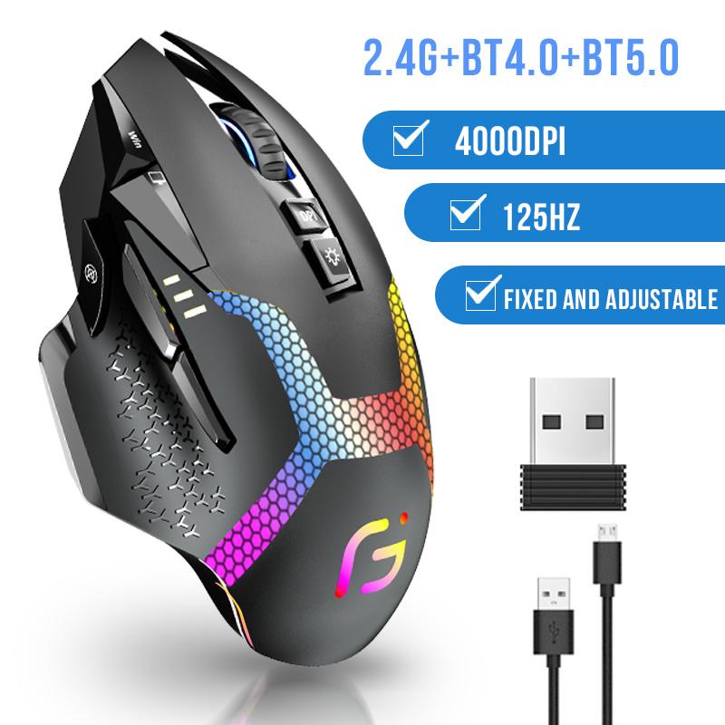RGB беспроводная широкая игровая мышь Bluetooth для геймеров, 10000 точек на дюйм, портативная компьютерная мышь для Mac Windows, Andriod, эргономичные мыши Slient