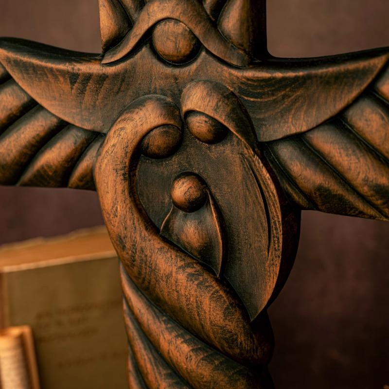 Винтажный деревянный крест Святого Семейства, настенный декор, католический крест, религиозное искусство, домашний декор, рождественский подарок
