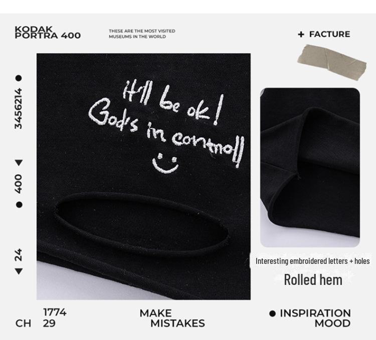 Корейская весенняя коллекция 2025 года: Свободная футболка с длинными рукавами и вырезами для мальчиков