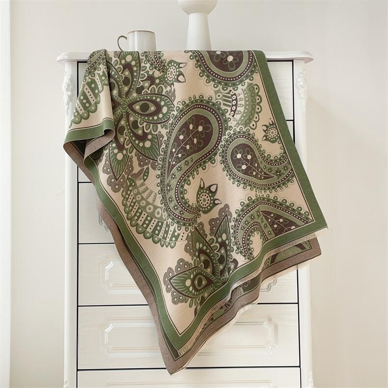 2024 Autumn/Winter New Color Blocked Imitation Cashmere Women'S Tassel Shawl Thickened Warm Double Sided Jacquard Wool Scarf