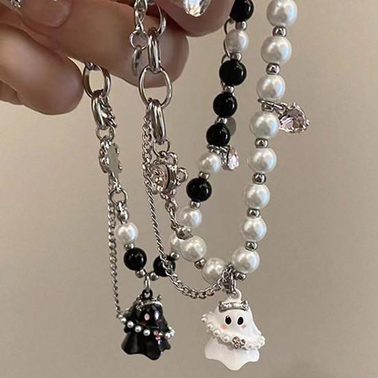 Женский браслет с подвеской в виде мультяшного привидения, искусственный жемчуг, подходящий по цвету, регулируемый, с удлиненной цепочкой, подарок на Хэллоуин, наручные украшения