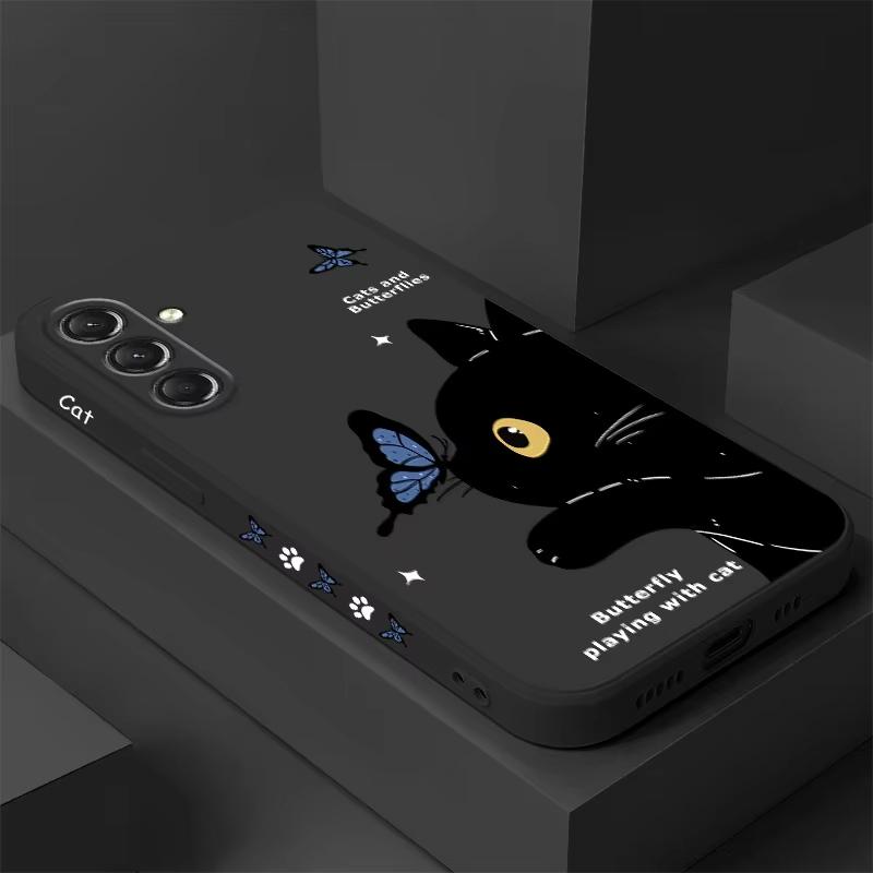 Cat Butterfly Phone Case For Samsung Galaxy S25 S24 S23 S22 S21 S20 Ultra Plus FE S10 Note 20 ultra 10 9 Plus Cover