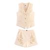 Kaslead New Women clothes Western Style Hollow Embroidery Style Vest Top Casual Shorts Set