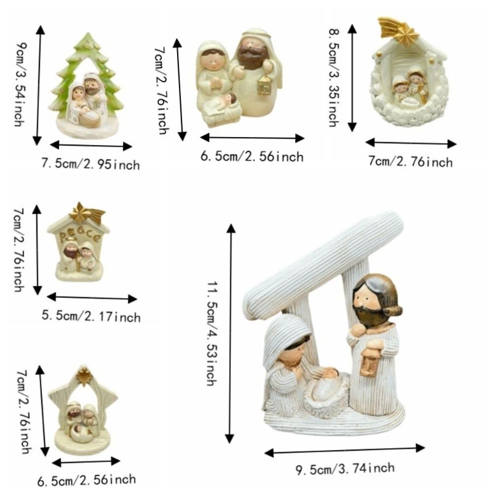 Resin Jesus Christ Family Figurine Xmas Scene Decor Christian Nativity Family Sculpture Cartoon Cute Holiday Gift