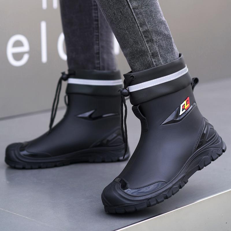Men's Waterproof Rain Boots Anti-Slip Wear-Resistant Kitchen Oes Fiing Car Wa Very Labor Protection Warm Water Shoes