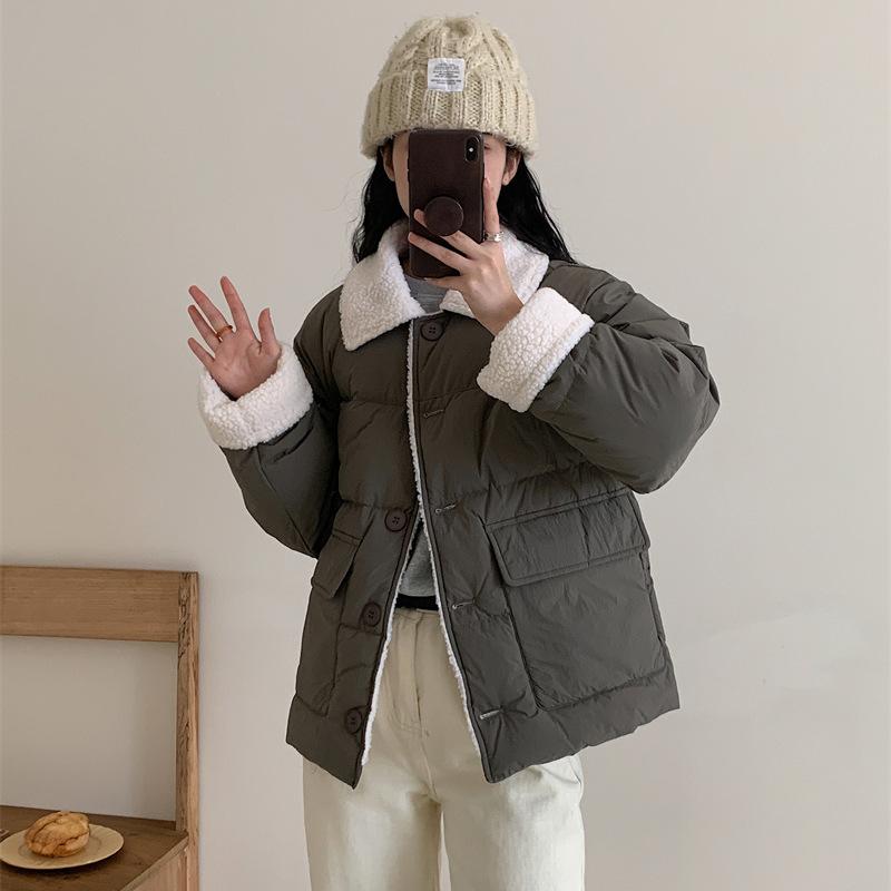 Женская короткая куртка-пуховик из овечьей шерсти, новинка зимы 2024 года, утепленная куртка из белого утиного пуха