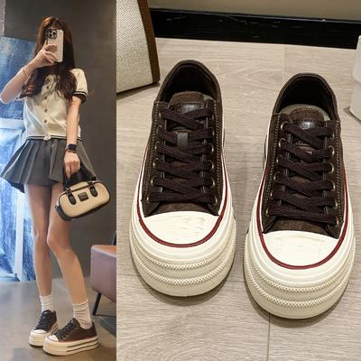 Версия из коровьей кожи~ кожаные парусиновые туфли на толстой подошве с увеличением высоты женские 2025 осень новые универсальные в стиле колледжа повседневные кеды